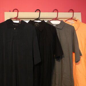 4 large mens polo 2 are m.j.soffe,geoffery bean, m.e. sport